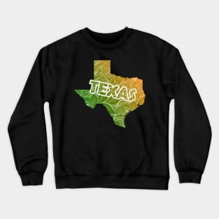 Colorful mandala art map of Texas with text in green and orange Crewneck Sweatshirt